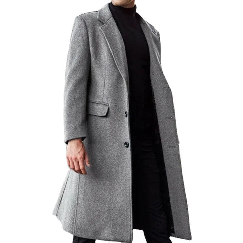 S-3XL Winter Men Coats Woolen Solid Long Sleeve Jackets Fleece  Overcoats Streetwear Fashion  Trench Outerwear GONZALES ONLINE SHOP