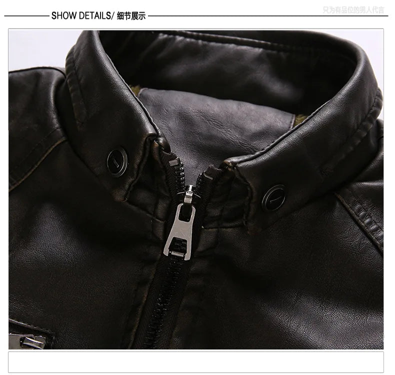 MaiDangDi Winter Men's Washed Leather Jacket European and American Casual Thickened Men's Coat Men's Thick Leather Jacket GONZALES ONLINE SHOP