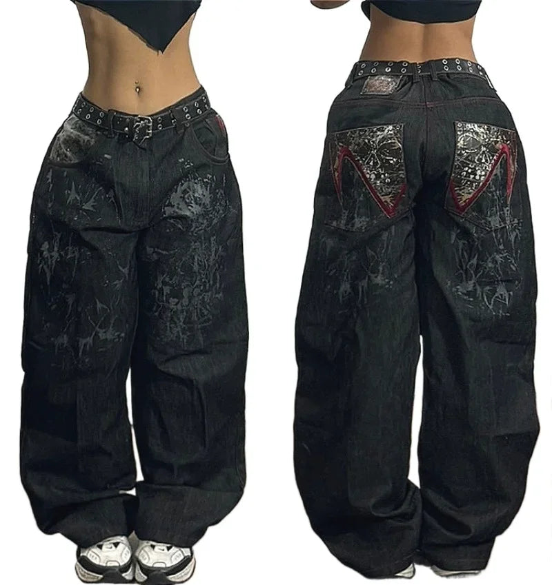 American Hip-hop Retro Loose Jeans Women's Y2K New Tide Harajuku High Waist Wide leg Pants Gothic Wide Pants Street Pants Male GONZALES ONLINE SHOP