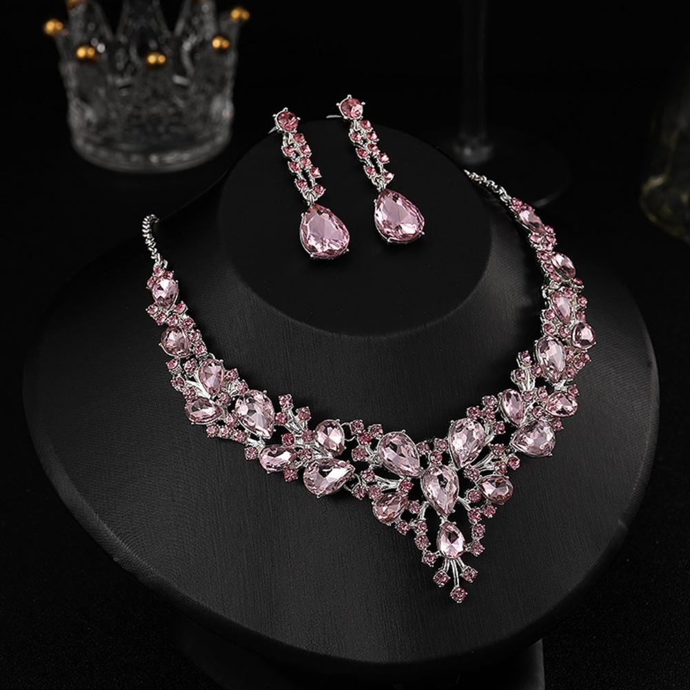 1 Set Wedding Earrings Extension Chain Faux Crystal Rhinestone Inlaid Jewelry Sets Glitter Dinner Women Jewelry Necklace GONZALES ONLINE SHOP