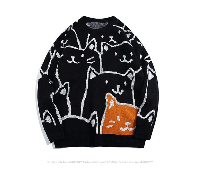 Y2k Vintage Sweater Men 2023 Winter Cartoon Loose Knitted Sweater Japanese Harajuku Hip Hop Streetwear Women Knitwear Pullovers GONZALES ONLINE SHOP