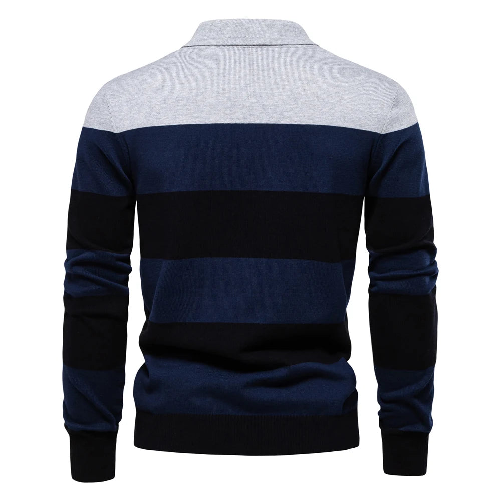 AIOPESON Mens Strip Cotton Button-up Polo Collar Sweater Knit Casual Business Sweaters for Men GONZALES ONLINE SHOP