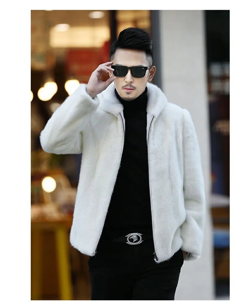 Tcyeek Natural Mink Fur Coat Men's High-end Real Fur Coat Men 2023 Winter New White Whole Mink Fur Hooded Coats Fashion Zipper GONZALES ONLINE SHOP