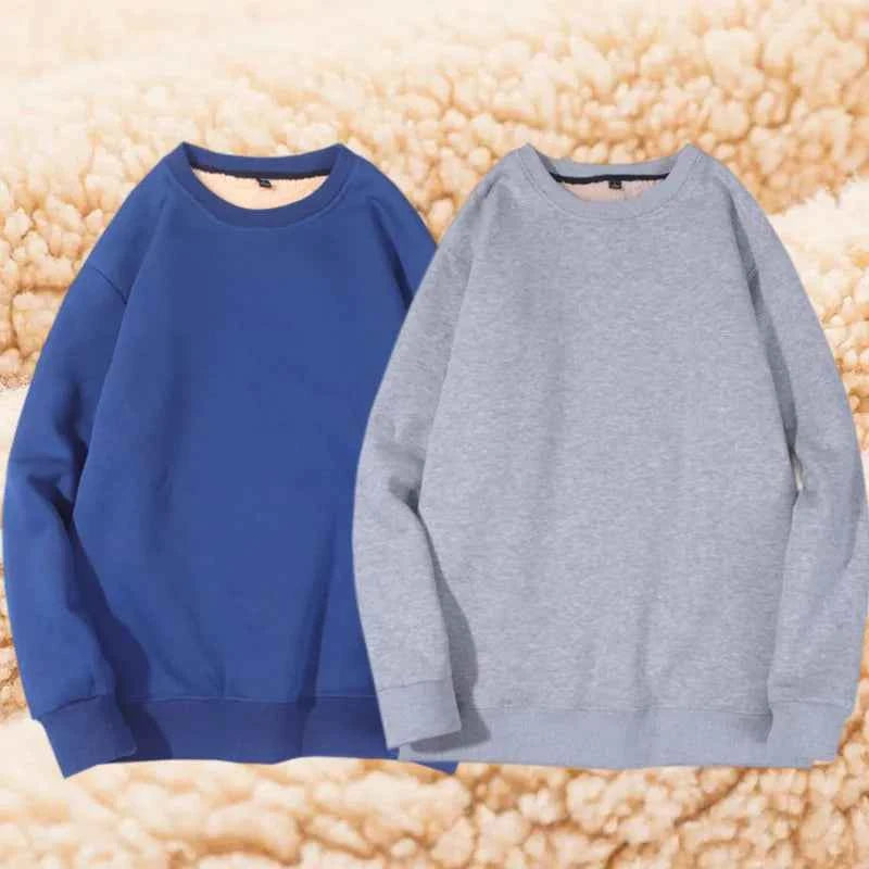 Lamb Velvet Hoodie Men's Thickened Fleece round Neck Casual Versatile Teenage Warm Top Lamb Velvet Jacket Winter Fashion