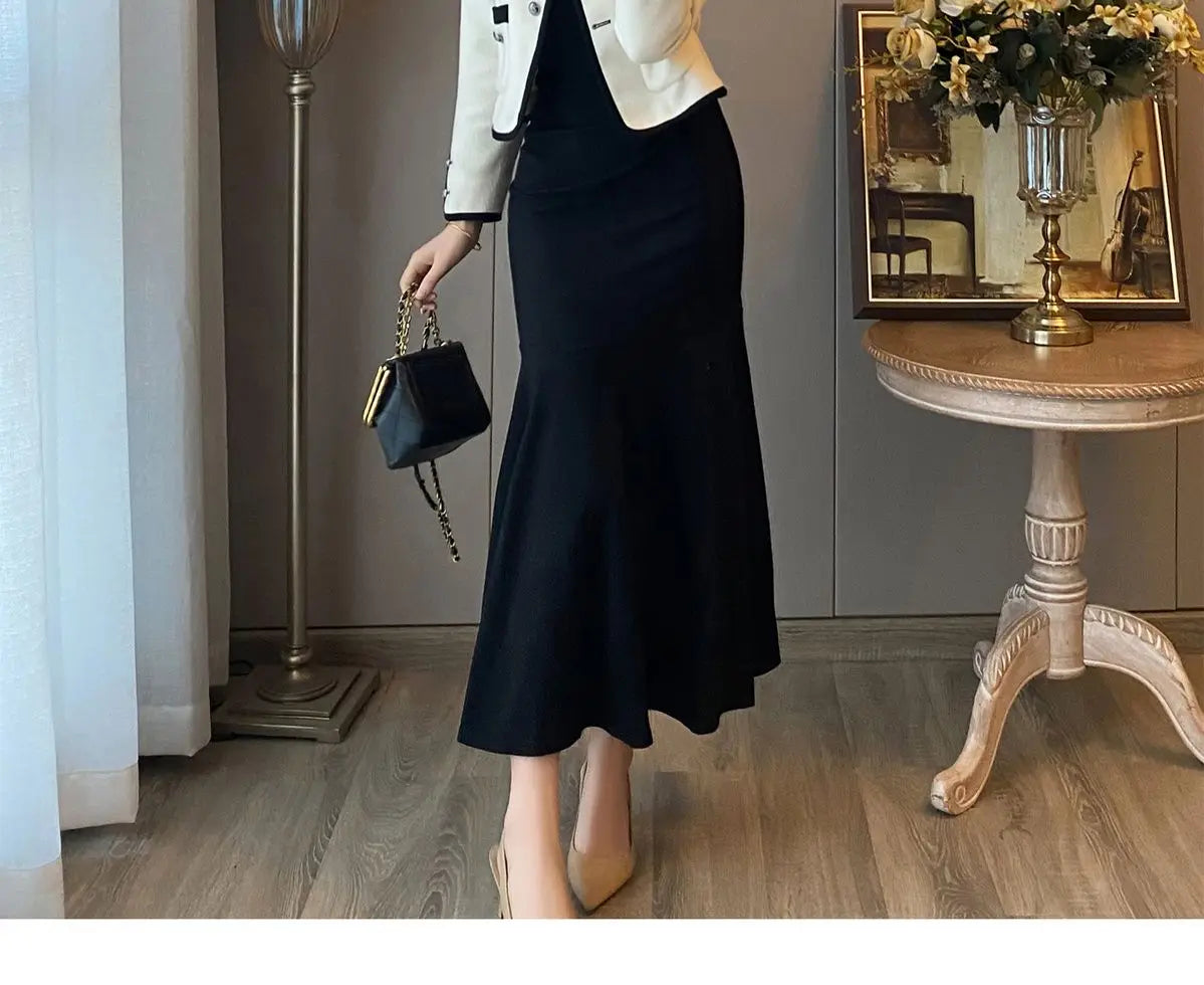 2024 Autumn New Women's Clothing Matching Sets French Graceful Slim Coat Black Mermaid Dress Suit Lady Jacket Dresses Outfits GONZALES ONLINE SHOP