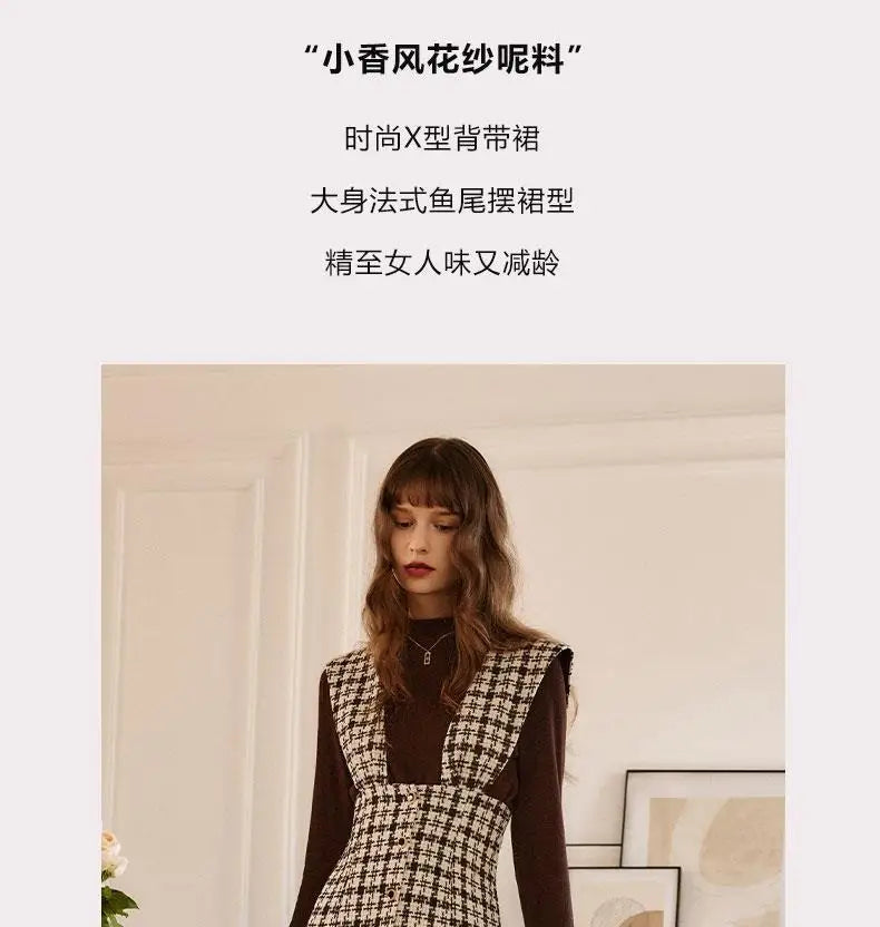 Women's Autumn Winter Fashion Sleeveless Plaid Dress Korean Lady Graceful Sweater Tops Overall Dresses 2 Piece Set 2022 Outfits GONZALES ONLINE SHOP