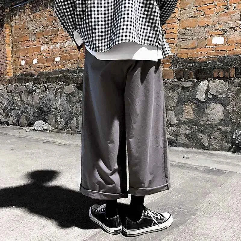 Wide Leg Pants Men Drape Straight Loose Harajuku Vintage Japan Style Ankle-length Trousers Cozy Versatile Black Pantalones Male