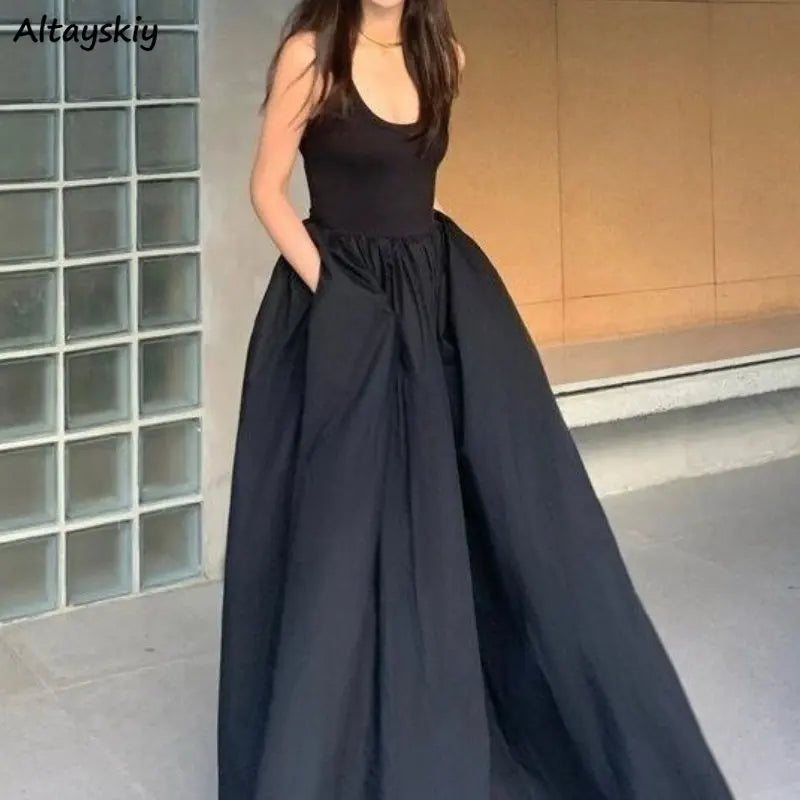 Maxi Dress Women Black Off Shoulder Elegant Summer Beach Style Sleeveless Streetwear Simple Holiday Lady Aesthetic Clothing 2023 GONZALES ONLINE SHOP