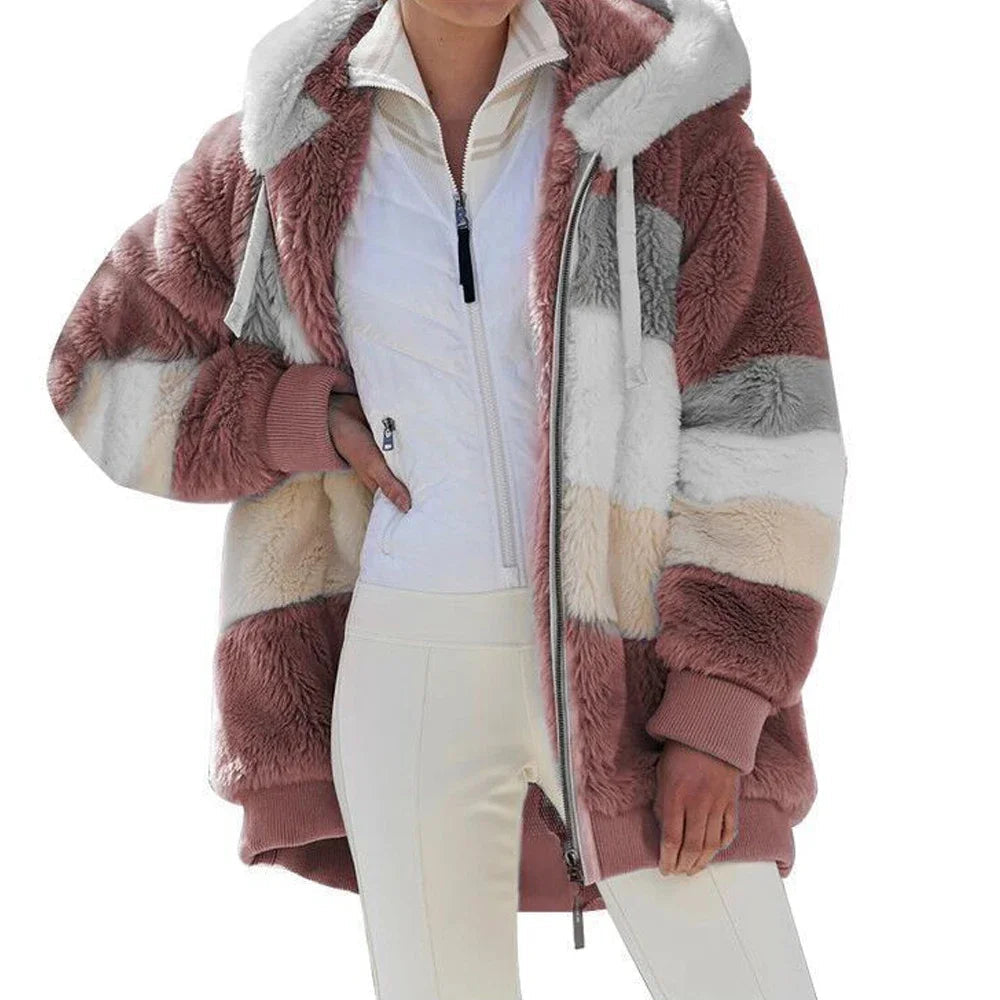 Oversized Jacket for Women Coat 2025 Autumn Winter Warm Plush Pocket Hooded Streetwear Loose Lady Zipper Cashmere Outerwear Coat GONZALES ONLINE SHOP