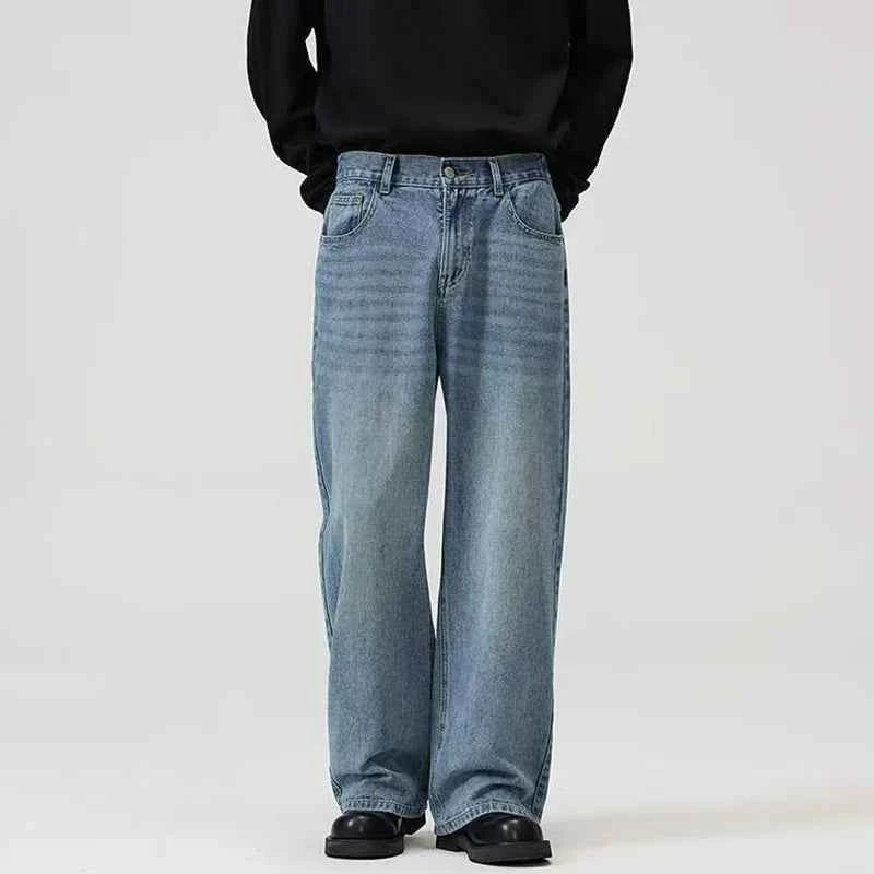 Male Classic America Hip Hop Rap Jeans Wide Leg Youth Popular Jeans Men Straight Leg Retro Loose Trousers Oversized Denim Pants