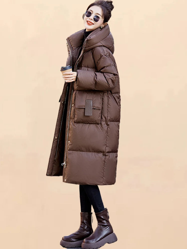 Women's Hooded Thickened Parker Coat Long Sleeve Jacket solid Down Cotton Padded Warm Windproof Winter New Elegant Chic Outwear GONZALES ONLINE SHOP