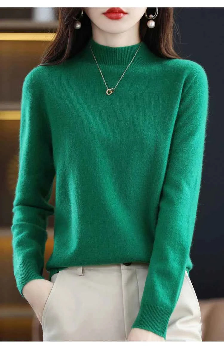 Half High Solid Color Cashmere Sweater For Women Loose Pullover Autumn and Winter Contracted Commuter Basic Knitwear Top Base