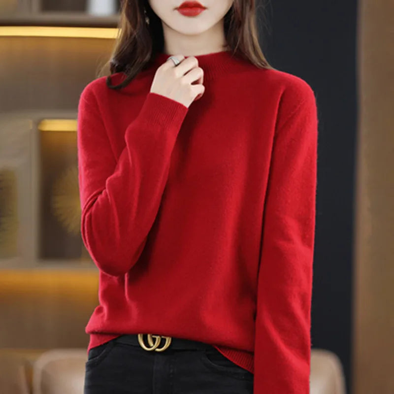 Half High Solid Color Cashmere Sweater For Women Loose Pullover Autumn and Winter Contracted Commuter Basic Knitwear Top Base GONZALES ONLINE SHOP