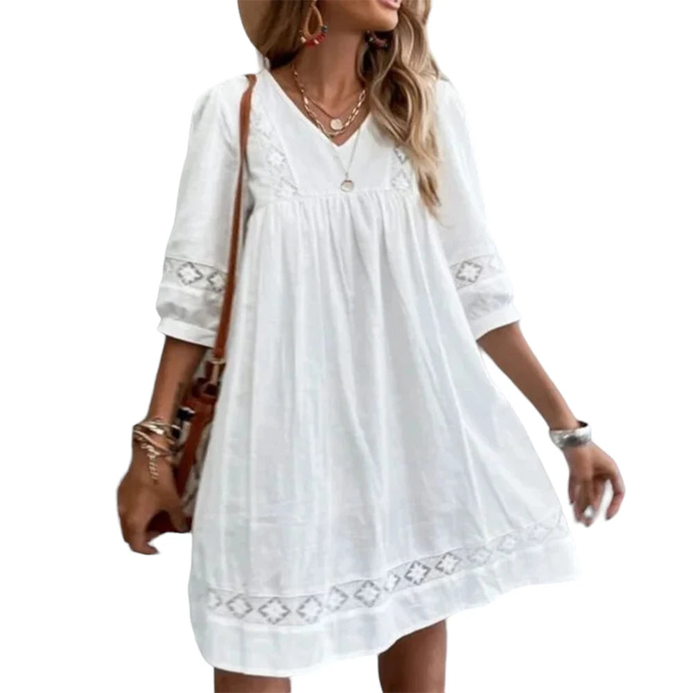 M Cotton Linen White Dress for Women Clothing 2024 Summer Vacation Beach Sundress Solid Short Skirt Casual Loose Female Dresses GONZALES ONLINE SHOP