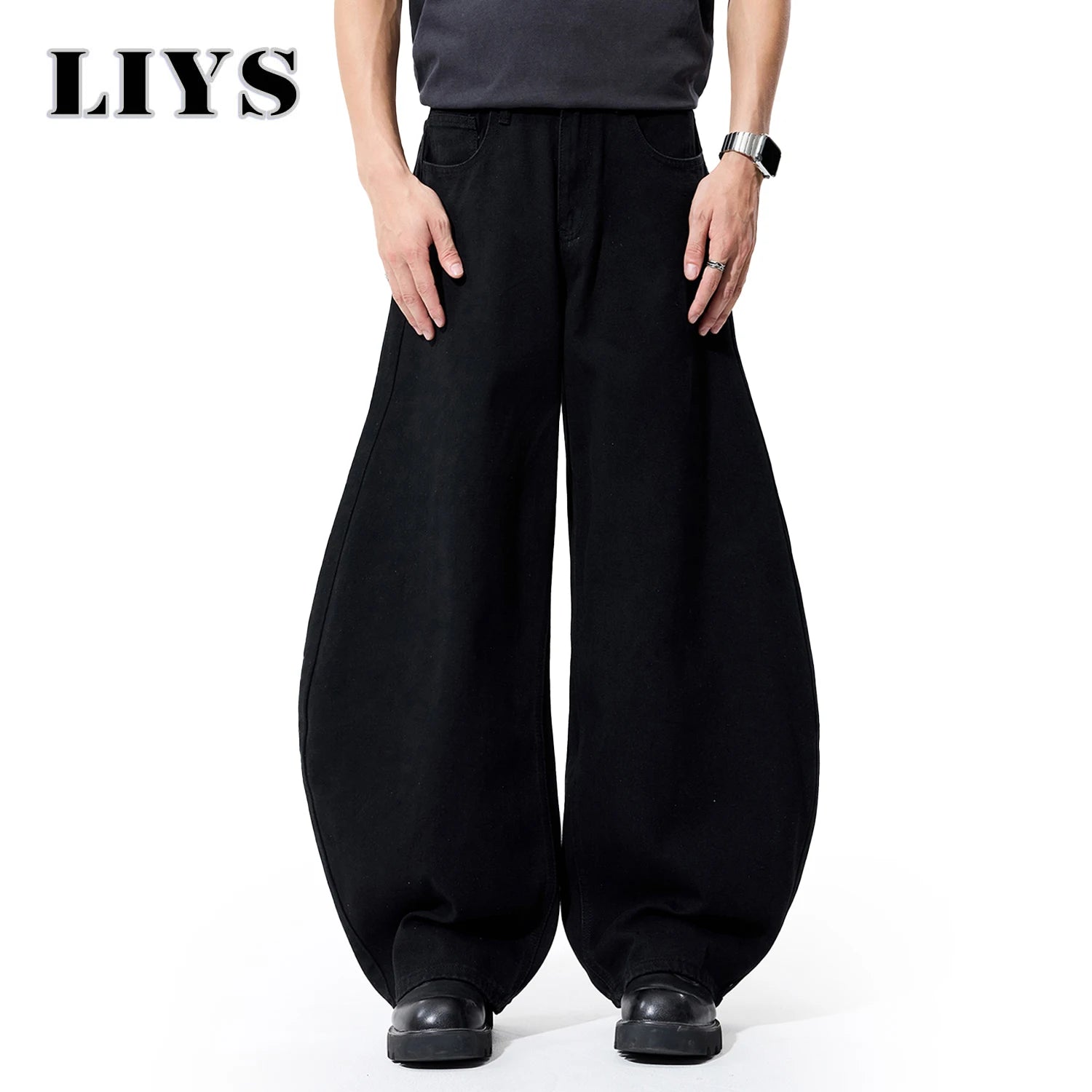 2026 Spring Summer Men's Retro Grey Black Baggy Wide Leg Jeans American Street Baggy Goth Pants Man Designer Jeans Denim Pants GONZALES ONLINE SHOP