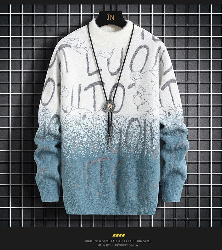 Harajuku Sweater Men's Y2K Knitted Letter Printing Sweater Men's Wool Pullover Men's Retro Knitted Color Block Tops W93 GONZALES ONLINE SHOP