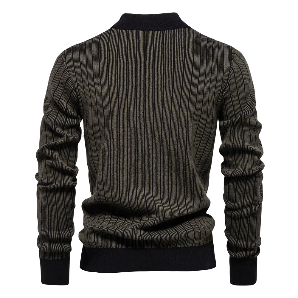 AIOPESON New Design Mens Mock Neck Cotton Pullover Sweaters Autumn Winter Warm Stripped Sweater for Men GONZALES ONLINE SHOP