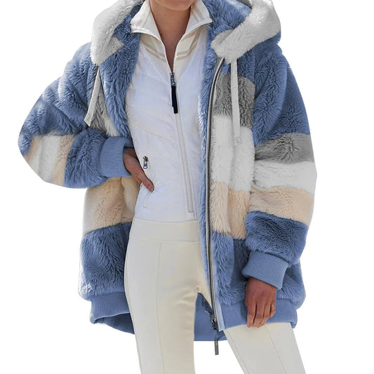 Oversized Jacket for Women Coat 2025 Autumn Winter Warm Plush Pocket Hooded Streetwear Loose Lady Zipper Cashmere Outerwear Coat GONZALES ONLINE SHOP