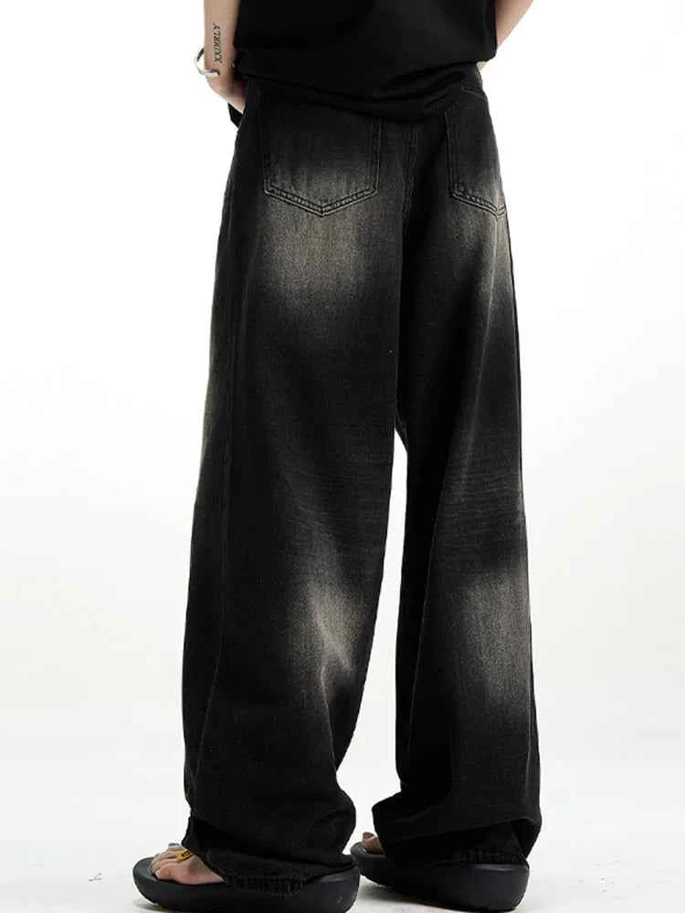 Male Classic America Hip Hop Rap Jeans Wide Leg Youth Popular Jeans Men Straight Leg Retro Loose Trousers Oversized Denim Pants