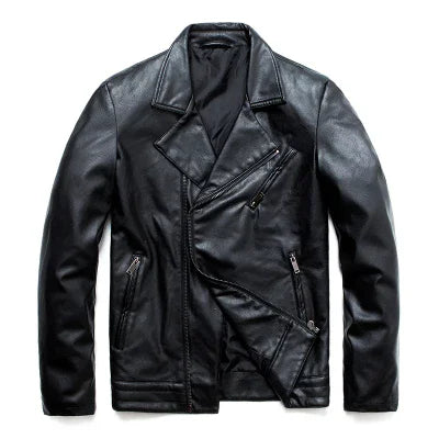 MAIDANGDI Men's  Leather Jacket  Irregular Coat  Motorcycle Style Windproof Top  Synthetic Leather  Solid Color  Oversized Size GONZALES ONLINE SHOP