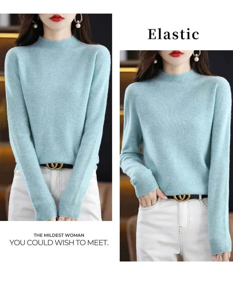 Half High Solid Color Cashmere Sweater For Women Loose Pullover Autumn and Winter Contracted Commuter Basic Knitwear Top Base