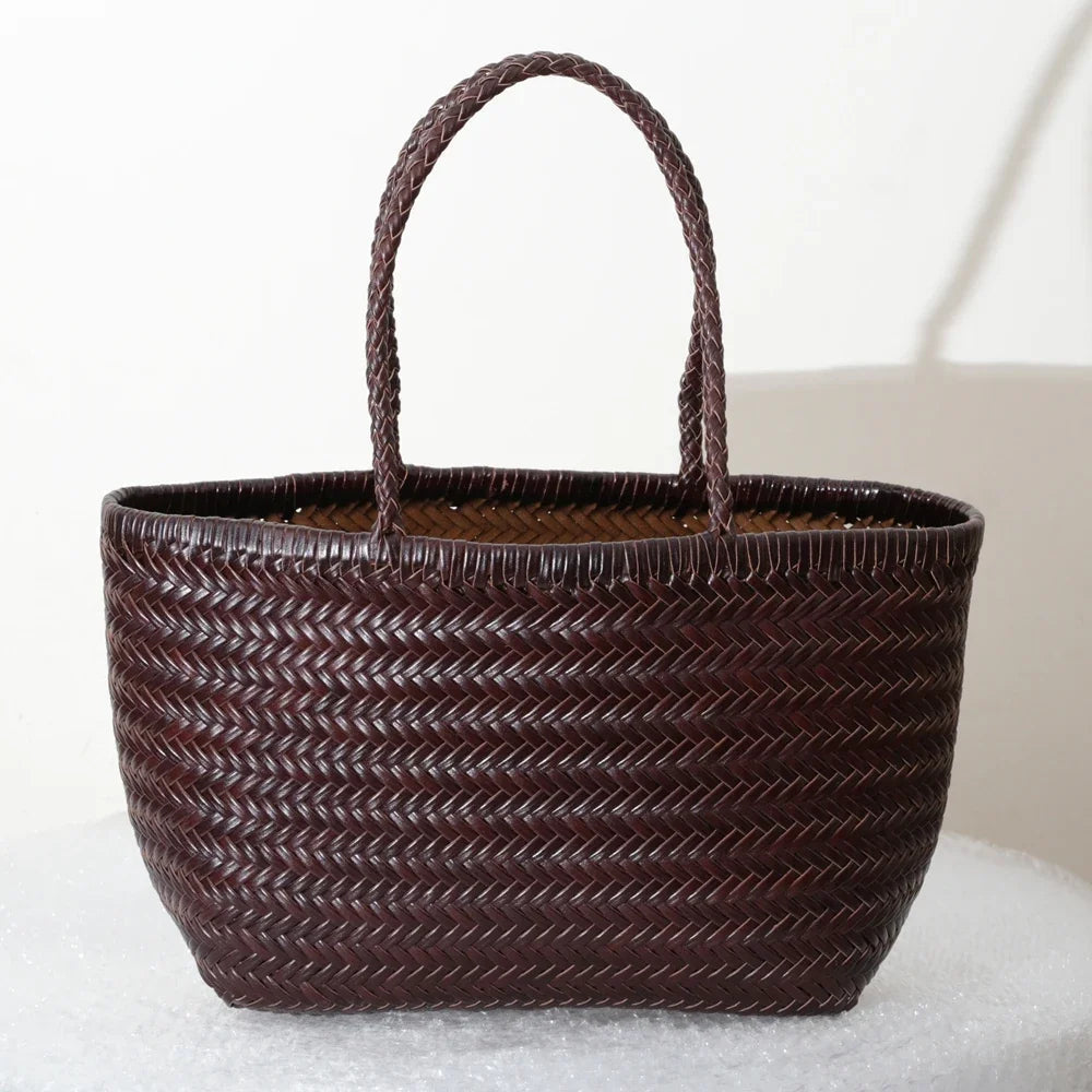 Handbags Women's Genuine Leather Shoulder Bag Weaving Casual Shopping Bag Vintage Big Tote Purse Cowhide Cross Hand Bags Lady GONZALES ONLINE SHOP