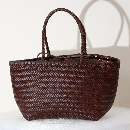 Handbags Women's Genuine Leather Shoulder Bag Weaving Casual Shopping Bag Vintage Big Tote Purse Cowhide Cross Hand Bags Lady GONZALES ONLINE SHOP