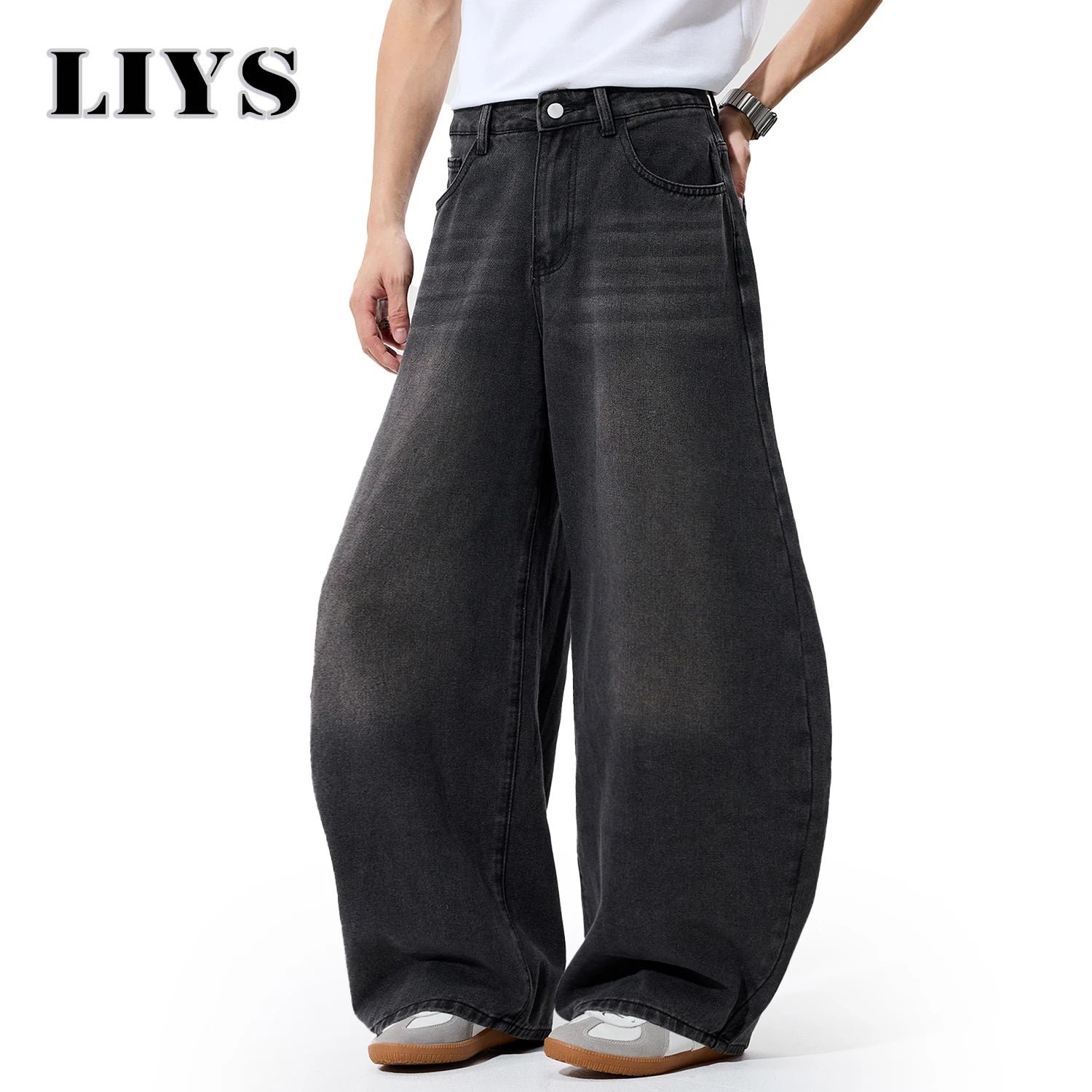 2026 Spring Summer Men's Retro Grey Black Baggy Wide Leg Jeans American Street Baggy Goth Pants Man Designer Jeans Denim Pants GONZALES ONLINE SHOP