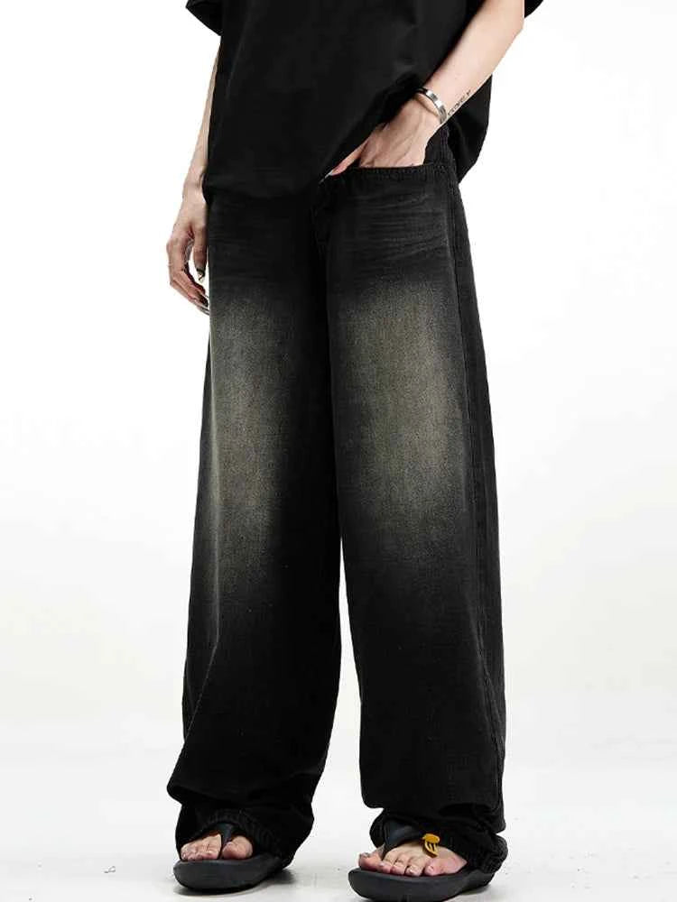 Male Classic America Hip Hop Rap Jeans Wide Leg Youth Popular Jeans Men Straight Leg Retro Loose Trousers Oversized Denim Pants