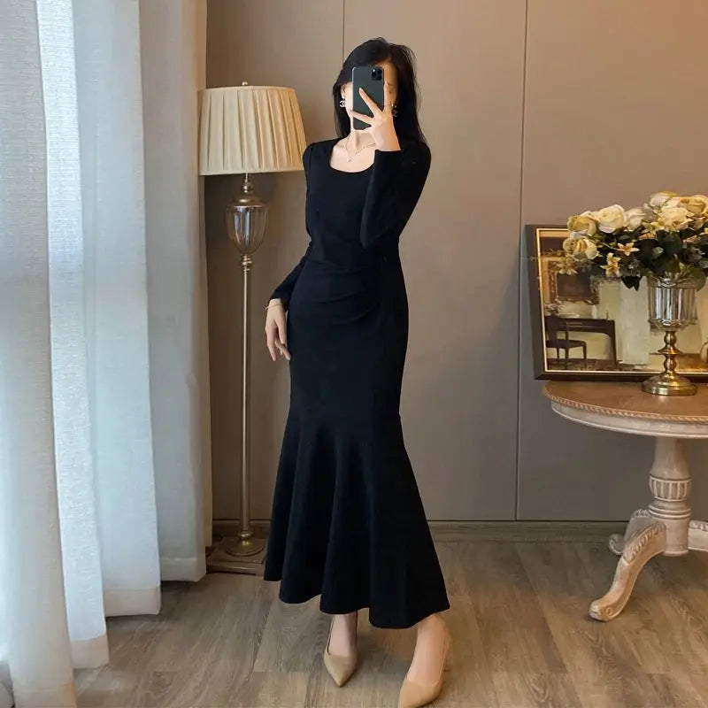 2024 Autumn New Women's Clothing Matching Sets French Graceful Slim Coat Black Mermaid Dress Suit Lady Jacket Dresses Outfits GONZALES ONLINE SHOP