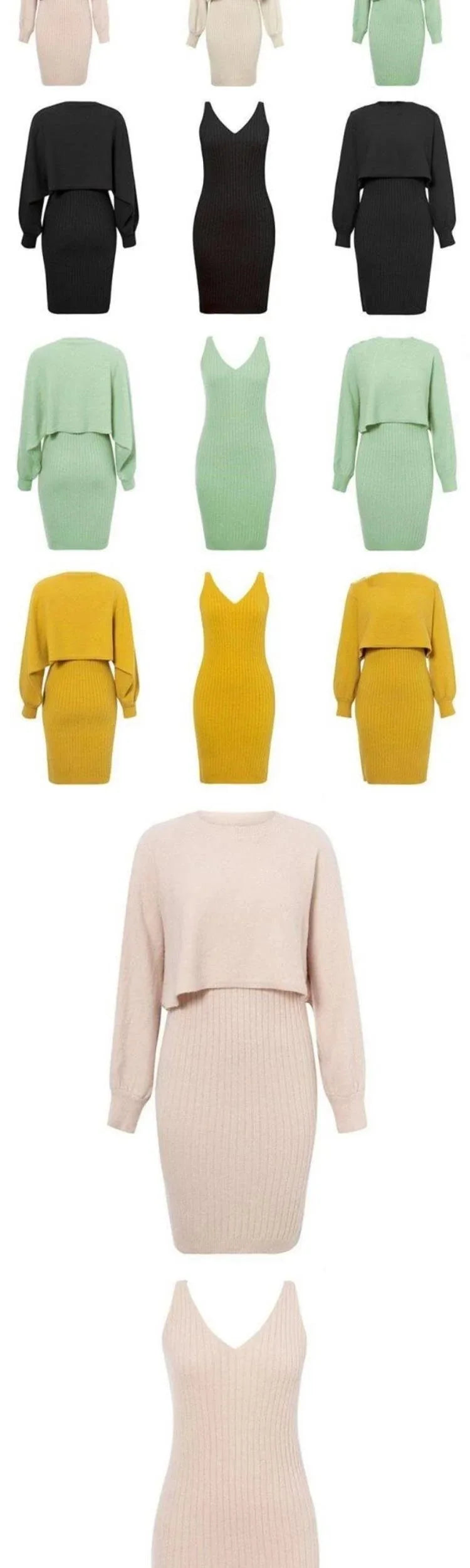 Fashion Sexy Knitted Dress Two-piece Set Women 2023 Spring Autumn New Temperament Solid Long-sleeved Sweater Women's Outtifits GONZALES ONLINE SHOP