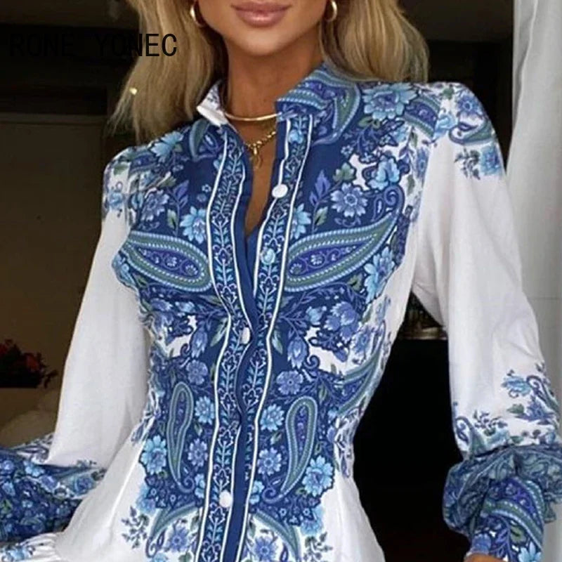 Women Casual All Over Print button Long sleeve Pleated Mini shirt Dresses GONZALES ONLINE SHOP