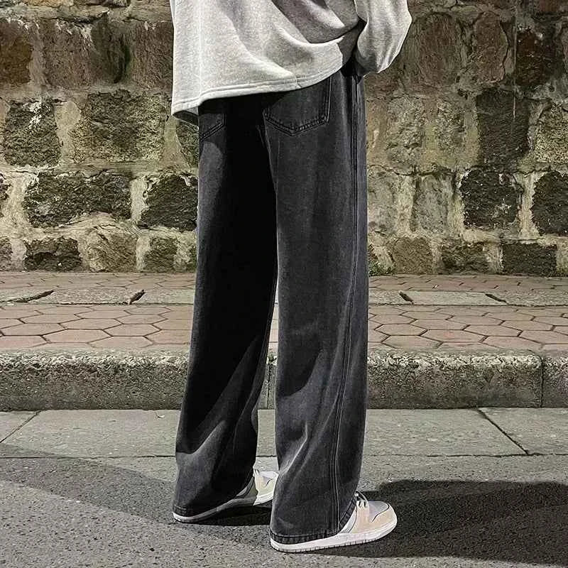 Spring and Autumn new American drawstring jeans for men, loose and versatile casual pants, trendy washed men's pants