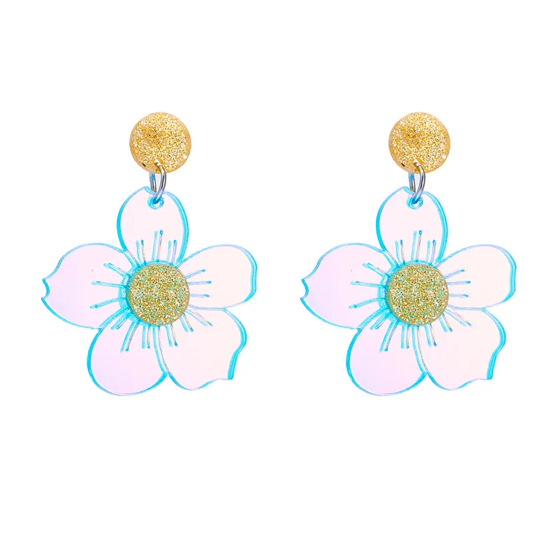 YAOLOGE Creative Dazzling Flowers Drop Earrings For Women Girl Fashion New Laser Acrylic Jewelry Lady Gift Party серьги женские GONZALES ONLINE SHOP