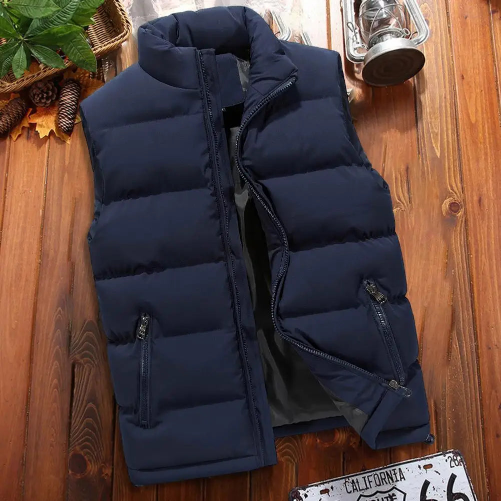 Men Puffer Vest Classic Design Men Vest Water-resistant Men's Puffer Vest with Stand Collar Zipper Placket for Outdoor GONZALES ONLINE SHOP