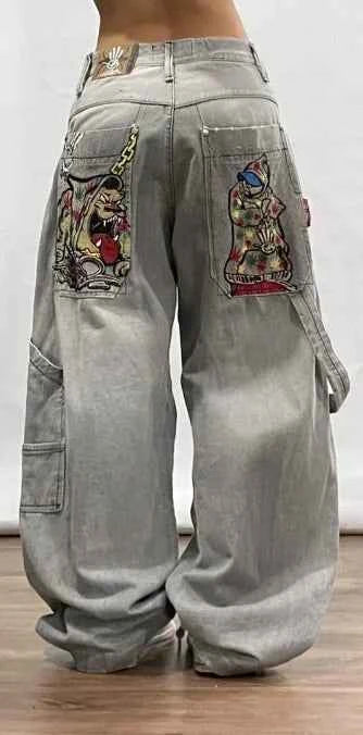 American Hip-hop Retro Loose Jeans Women's Y2K New Tide Harajuku High Waist Wide leg Pants Gothic Wide Pants Street Pants Male