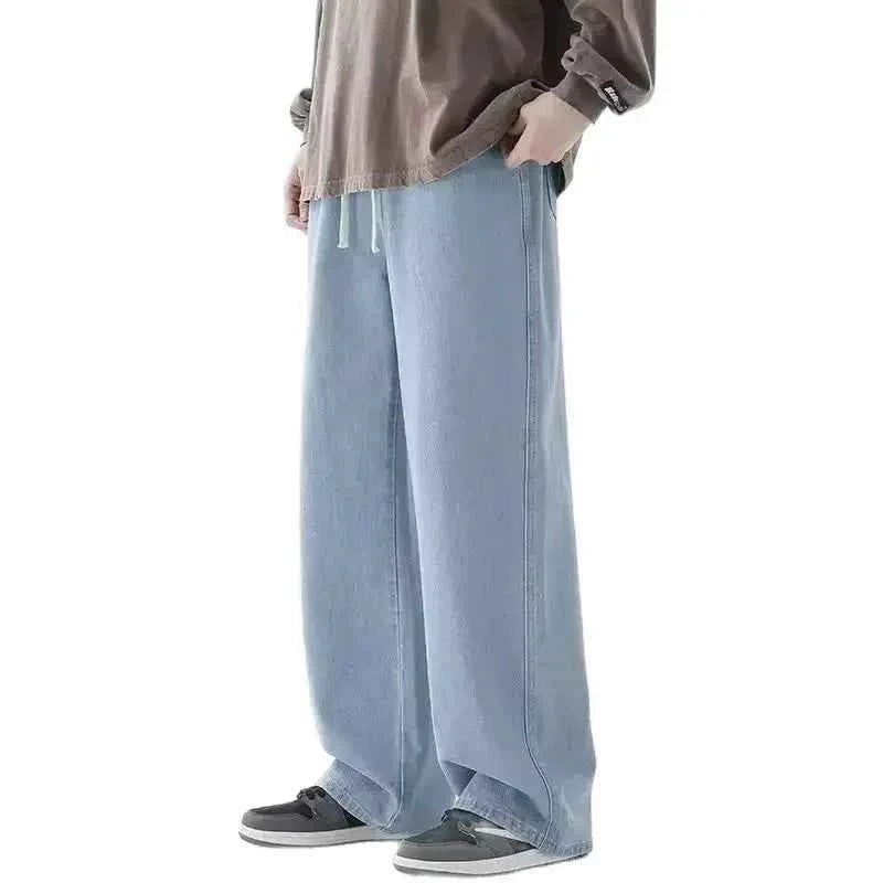 Autumn Jeans Men's Baggy Straight Drawstring Elastic Waist Personality Fashion Vintage Denim Trousers Streetwear 3XL