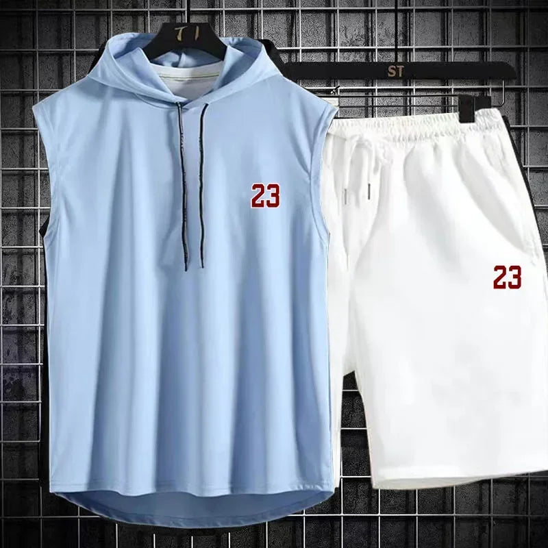 New Summer Men's Two Piece Set Casual T-Shirt and Shorts Set Men Women Sports Suit Fashion Short Sleeve Tracksuit Hooded T-shirt GONZALES ONLINE SHOP