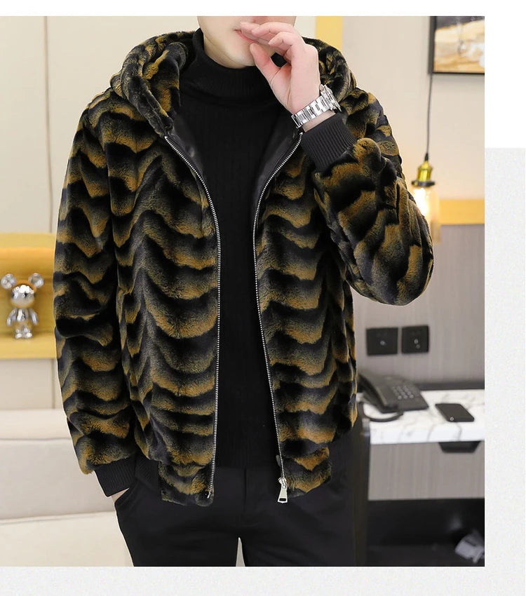 2022 Winter Faux Fur Mink Jackets Men Thicken Warm Imitation Fur Hooded Coat Slim Casual Business Social Jackets Men Clothing GONZALES ONLINE SHOP