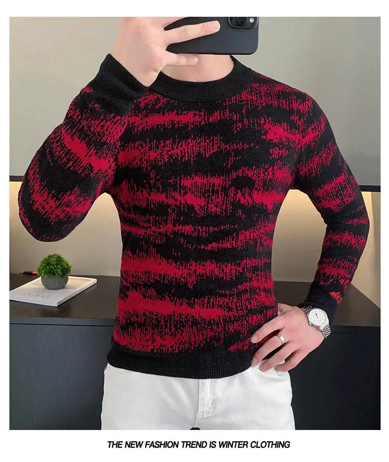 Autumn Winter Velvet Knitted Sweater Men Long Sleeve Casual Business Sweaters Comfortable Warm Versatile Social Pullover Tops GONZALES ONLINE SHOP