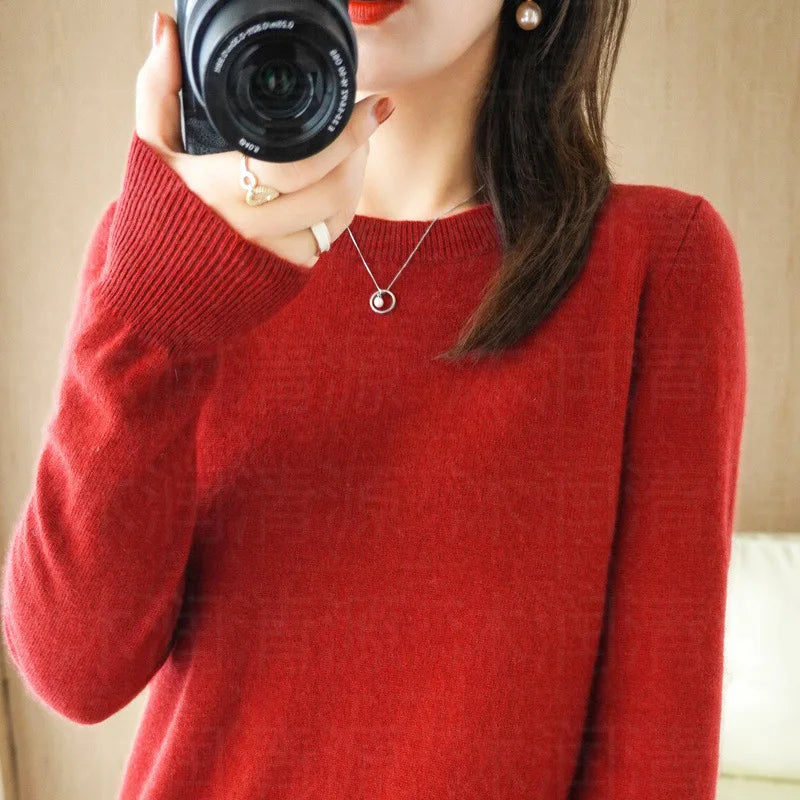 Autumn And Winter Cashmere Sweater Women's Crew Neck Pullover Casual Knitted Top Women's Short Undercoat Fashion 18 Colors GONZALES ONLINE SHOP