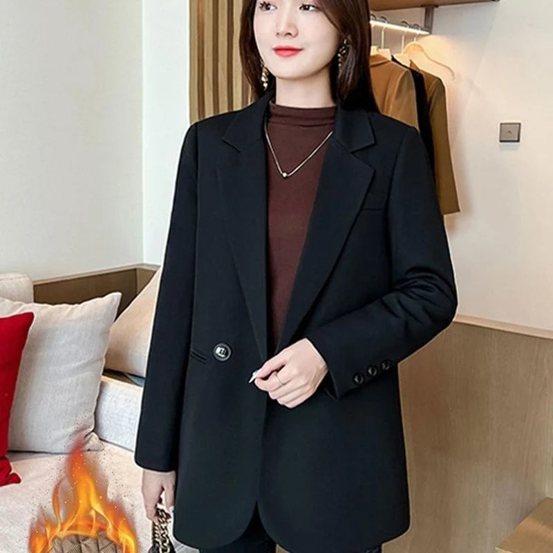 2024 Womens Blazers Autumn Winter Warm Blazer Suits Elegance Slim Suit Coat Office Lady Chic Blazers Jacket Ladies Outwear Tops GONZALES ONLINE SHOP