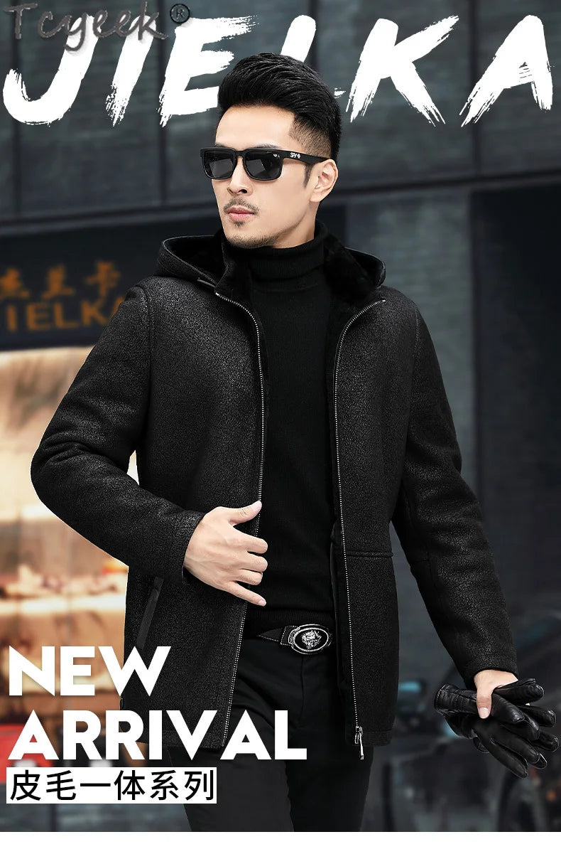 Tcyeek Natural Fur Jackets Winter Jacket for Men Thickened Genuine Leather Jacket Men Fashion Real Sheepskin Fur Coat Male Black GONZALES ONLINE SHOP