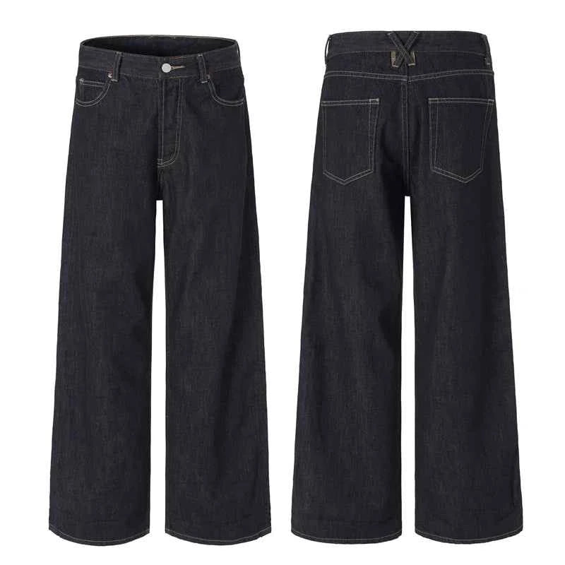 Non-fading Original Color Jeans Men's High Quality Loose Straight Denim Pants Classic American Retro Wide Leg Autumn Trousers