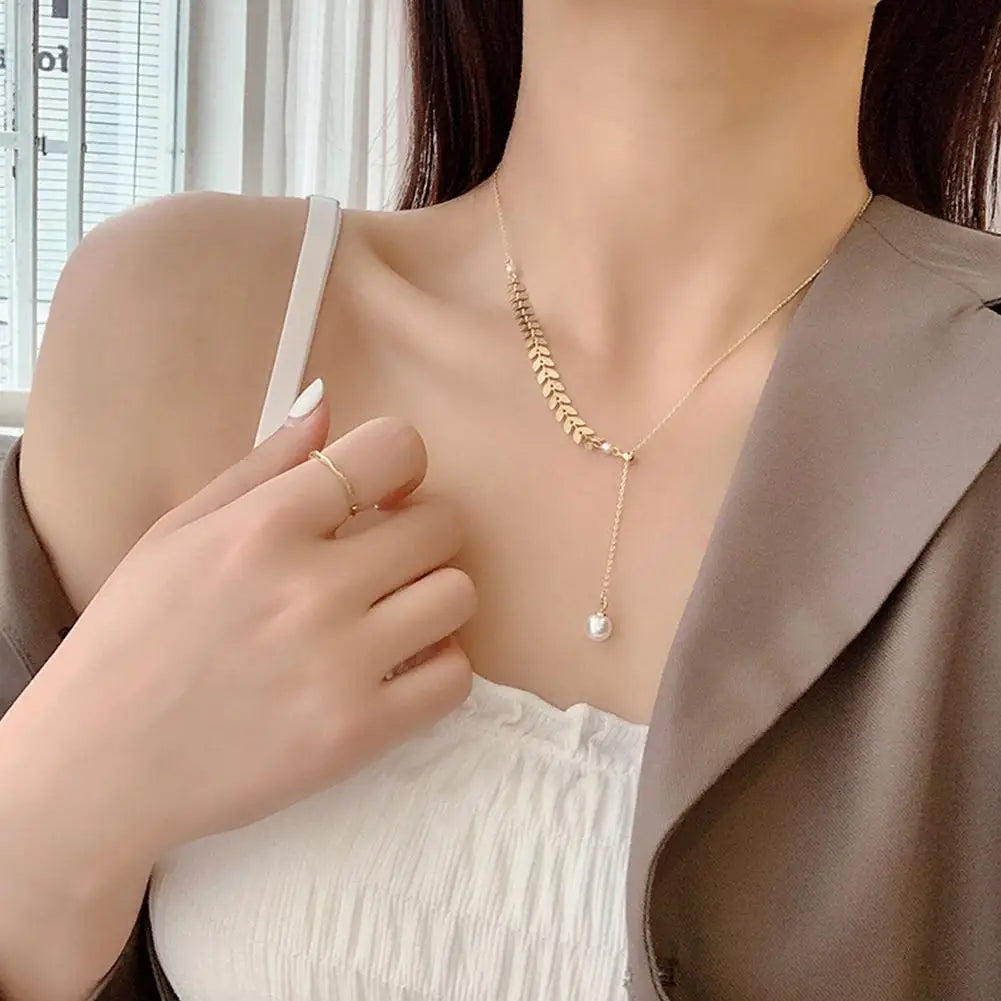 Fashion 3pcs Wheat Necklace Bracelet Earring Set Retro Wheat Leaf Clavicle Chainsexy Sling Accessories Korean Women's Jewelry GONZALES ONLINE SHOP