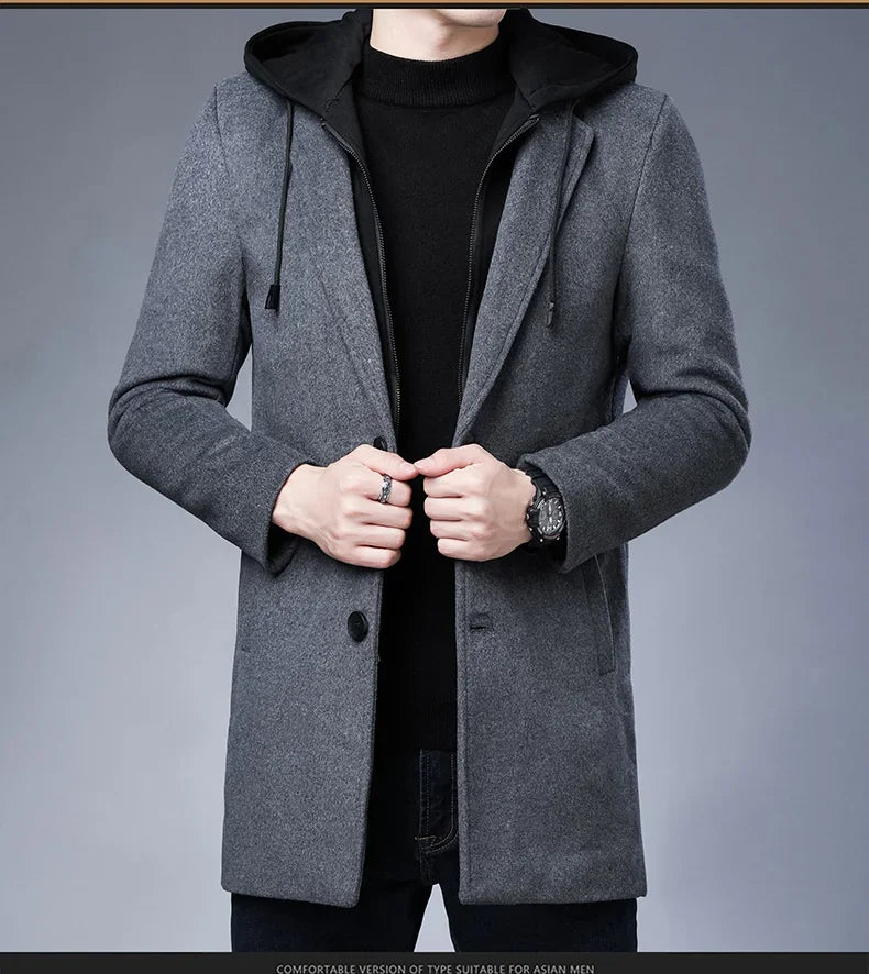 2023 Men's Clothing Fashion Trench Coat Thicken Men's Woolen Jacket Mid-length Coat Winter Warm Overcoat Male Clothes S-5XL GONZALES ONLINE SHOP