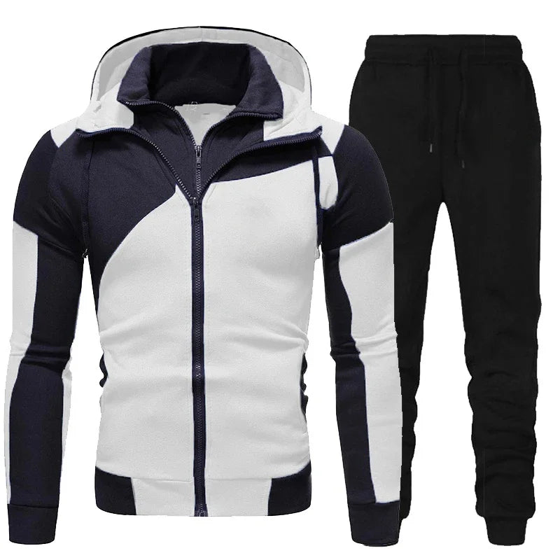 Men Tracksuit Double Zipper Two Pieces Set Mens Sportswear Male Jacket Hoodie and Pants Sweatsuit Hoodies+Pants GONZALES ONLINE SHOP