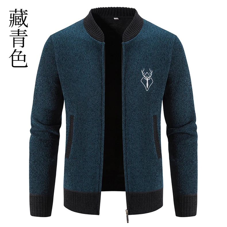 Mens Cardigan Sweater 2024 Autumn Winter Thick Warm Zipper Slim Fit Knitted Jacket Male Fleece Sweater Coat Jacket Men Clothing GONZALES ONLINE SHOP