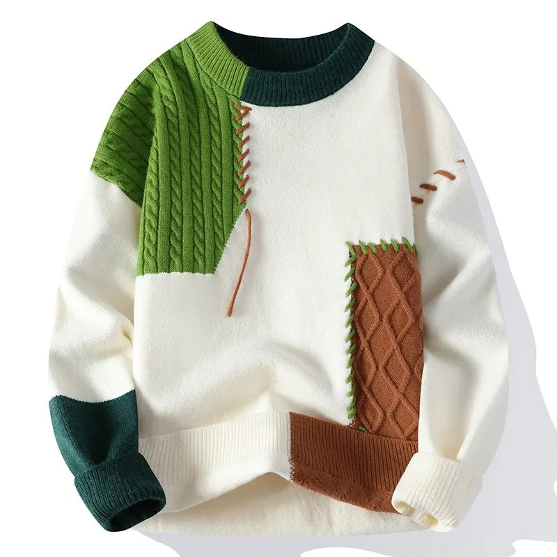 2024 Patchwork Knitted Sweater Trend High Street Autumn Winter Warm Men's Tops Hip-hop Street Clothing Fishing Sports Pullover GONZALES ONLINE SHOP