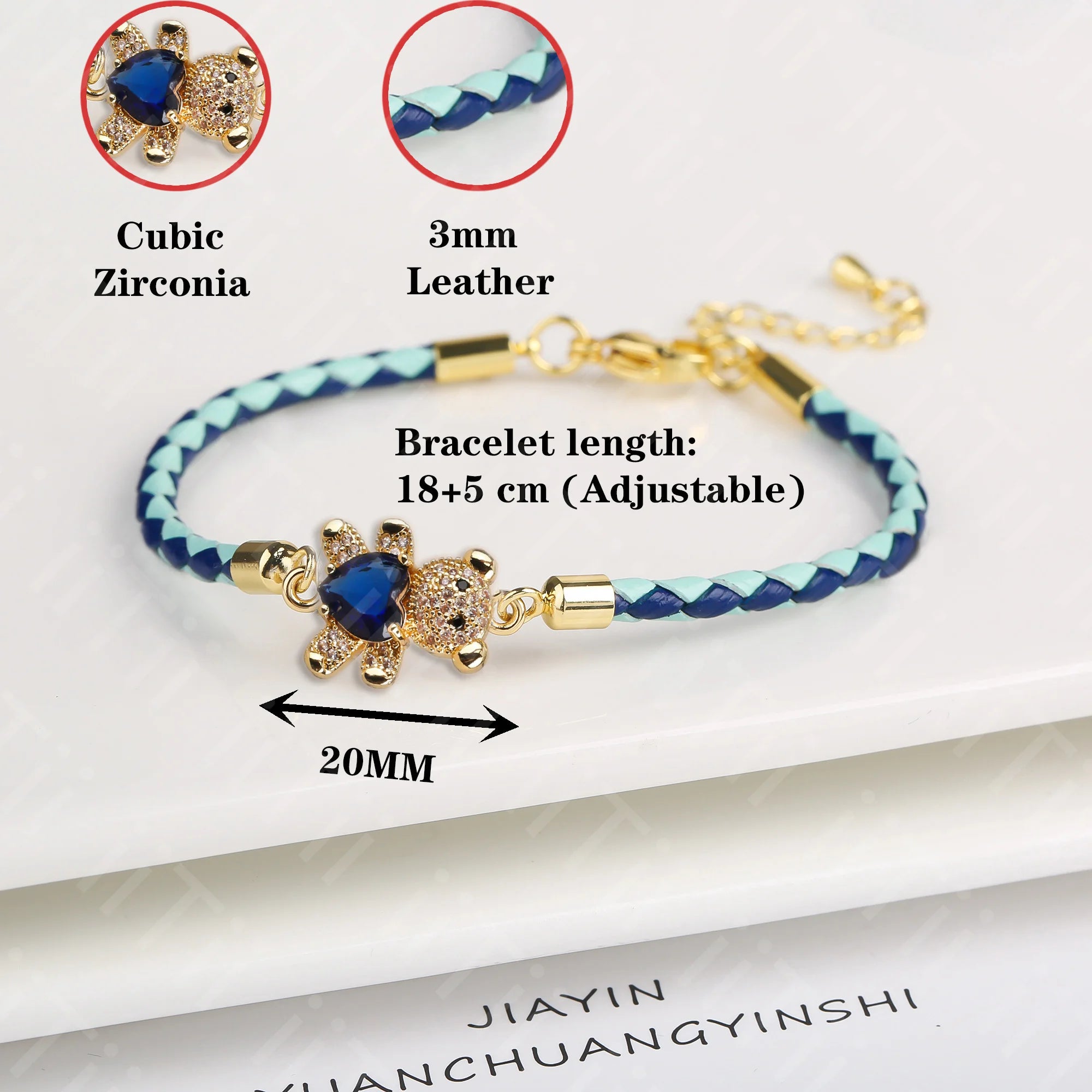 6 Color Adjustable Cute Bear Leather Rope Braided Bracelet Shiny Crystal Zirconia Ladies Bracelet Charms Jewelry Gift Wholesale GONZALES ONLINE SHOP